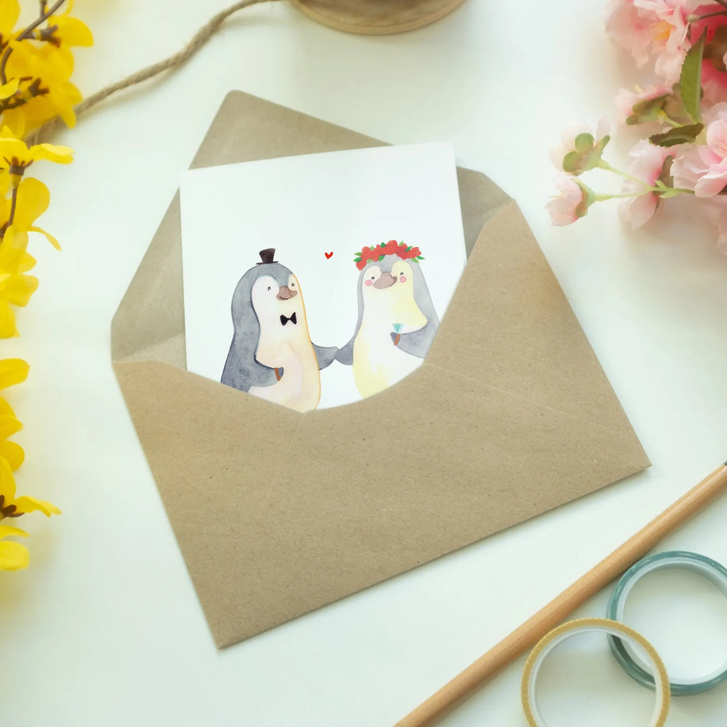 Greetings card Penguins getting married invitation card, greeting card, folding card, wedding card, birthday card, Love, Loving, Two, Together, Marriage, Engagement, Proposal of marriage, Love gift, gift for her, gift for him, anniversary gift