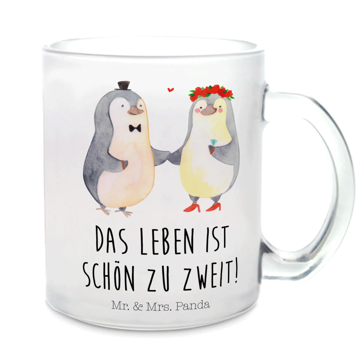 Glass tea cup Penguins getting married