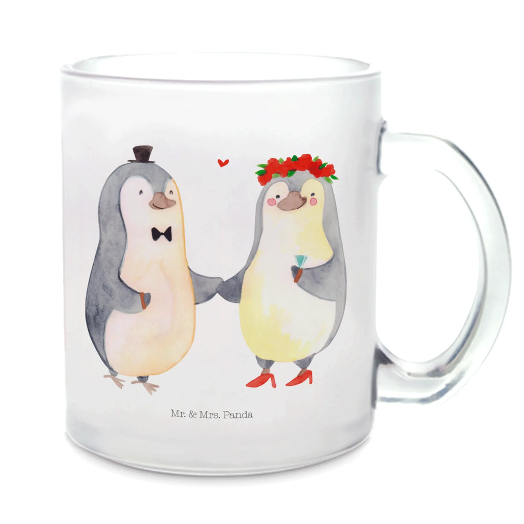 Glass tea cup Penguins getting married tea glass, glass, tea, Tea cup, mug, Love, Loving, Two, Together, Marriage, Engagement, Proposal of marriage, Love gift, gift for her, gift for him, anniversary gift