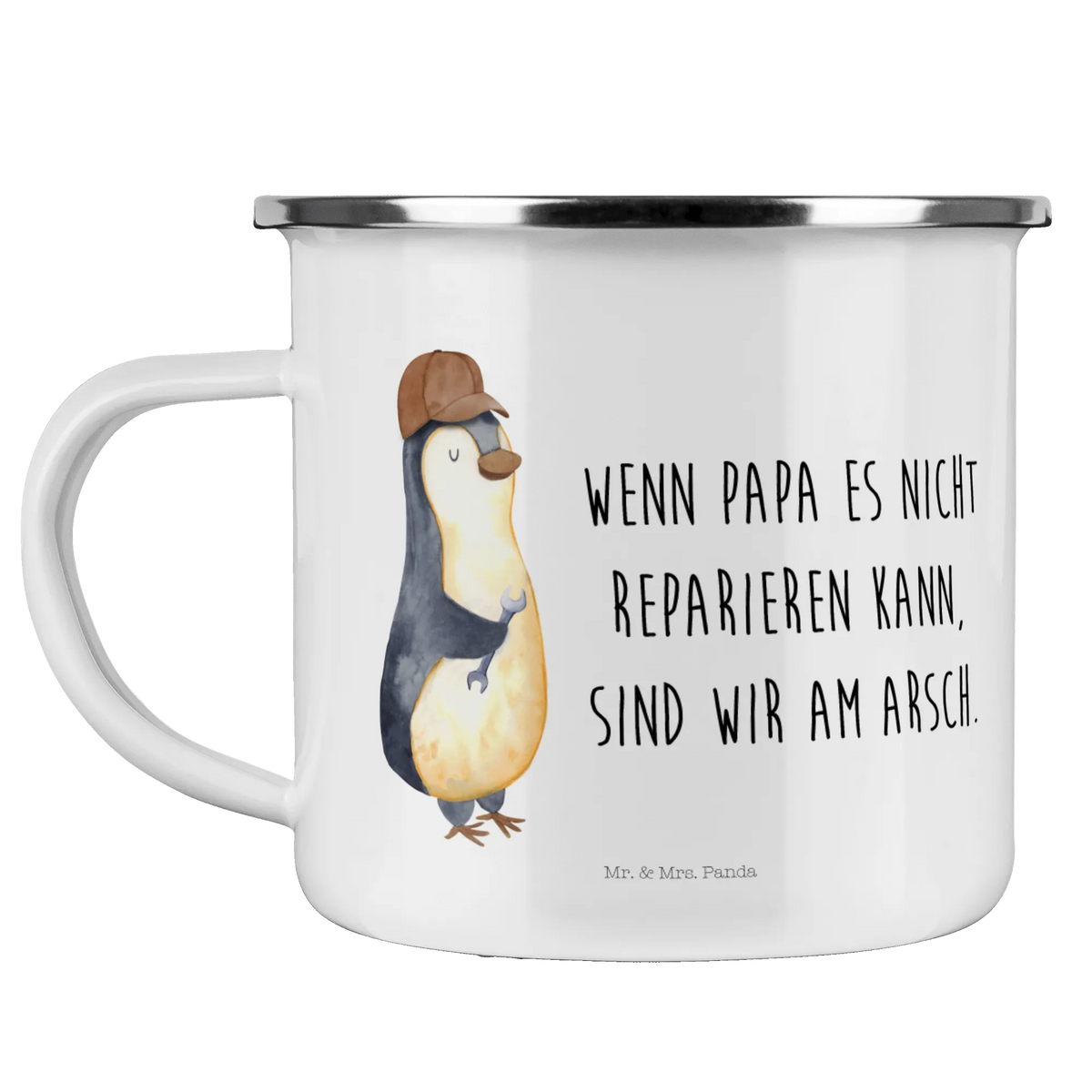 Camping Emaille Tasse Pinguin mit Schraubenschlüssel Reisebecher, outdoortasse, Tasse Emaille, Campingtasse, wanderbecher, Haferl, Kaffeepott, wandertasse, Campingbecher, Teetasse, Motivtasse, Outdoor Tasse, metallbecher, blechbecher, Emaille Becher, reisetasse, Emailletasse, emaillebecher, Teebecher, becher emaille, Emaille Tasse, Outdoor Becher, Pott, Blechtasse, Muttertag, Vatertag, Mama, Papa, Oma, Opa, Familie, Schwester, Bruder, Pinguin, Schraubenschlüssel, Selbständig, Pinguine, Motivation, Beruf, Selbstliebe, Handwerker, Selbstrespekt