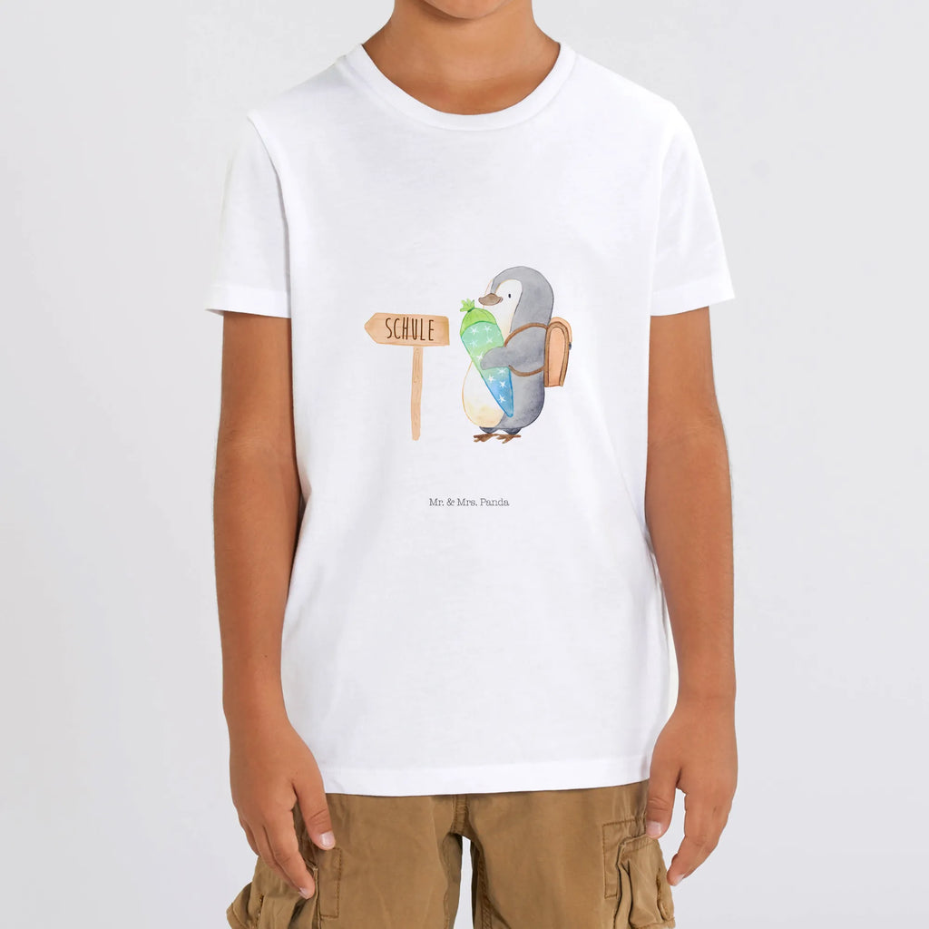 Organic Kinder T-Shirt Pinguin Schultüte Kinder T-Shirt Jungen, Kinder T-Shirt, Kinder T-Shirt Mädchen, Pinguin, Geschenk Zur Einschulung, Schulranzen, Einschulung, 1. Klasse, Erster Schultag, Schulanfänger