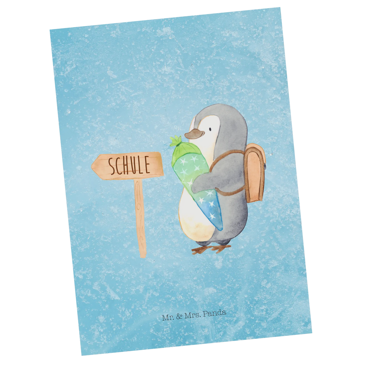 Postcard Penguin School cone North Pole, Penguins, gift for school enrolment, 1st class, satchel, school enrolment, school beginners, first day of school