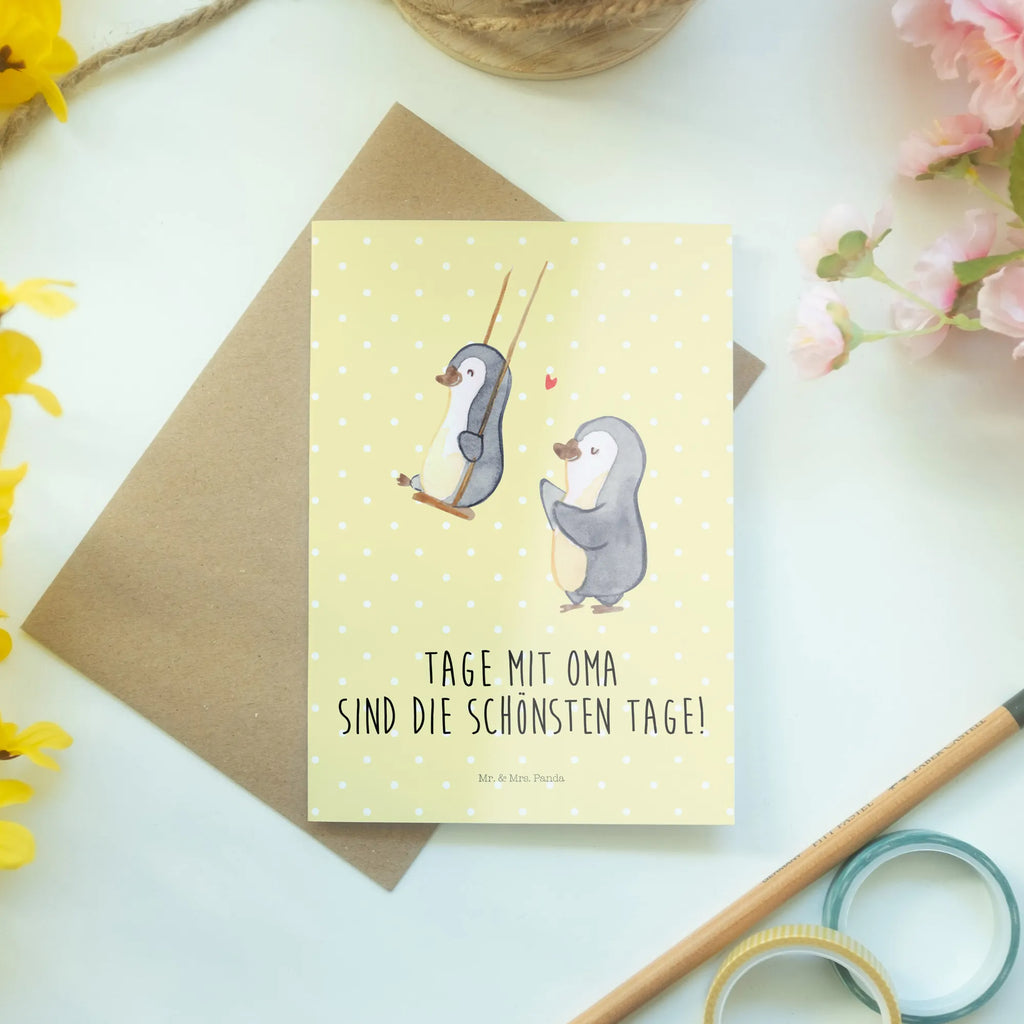 Kartka okolicznościowa Babcia pingwin na huśtawce Glückwunschkarte, Ansichtskarten, Hochzeitskarte, Einladungskarte, Grußkarte, Geburtstagskarte, Karte, Klappkarte, Familie, Vatertag, Muttertag, Bruder, Schwester, Mama, Papa, Oma, Opa, Lieblingsoma, Großmutter, Geschenk für Oma, Omi, beste Oma