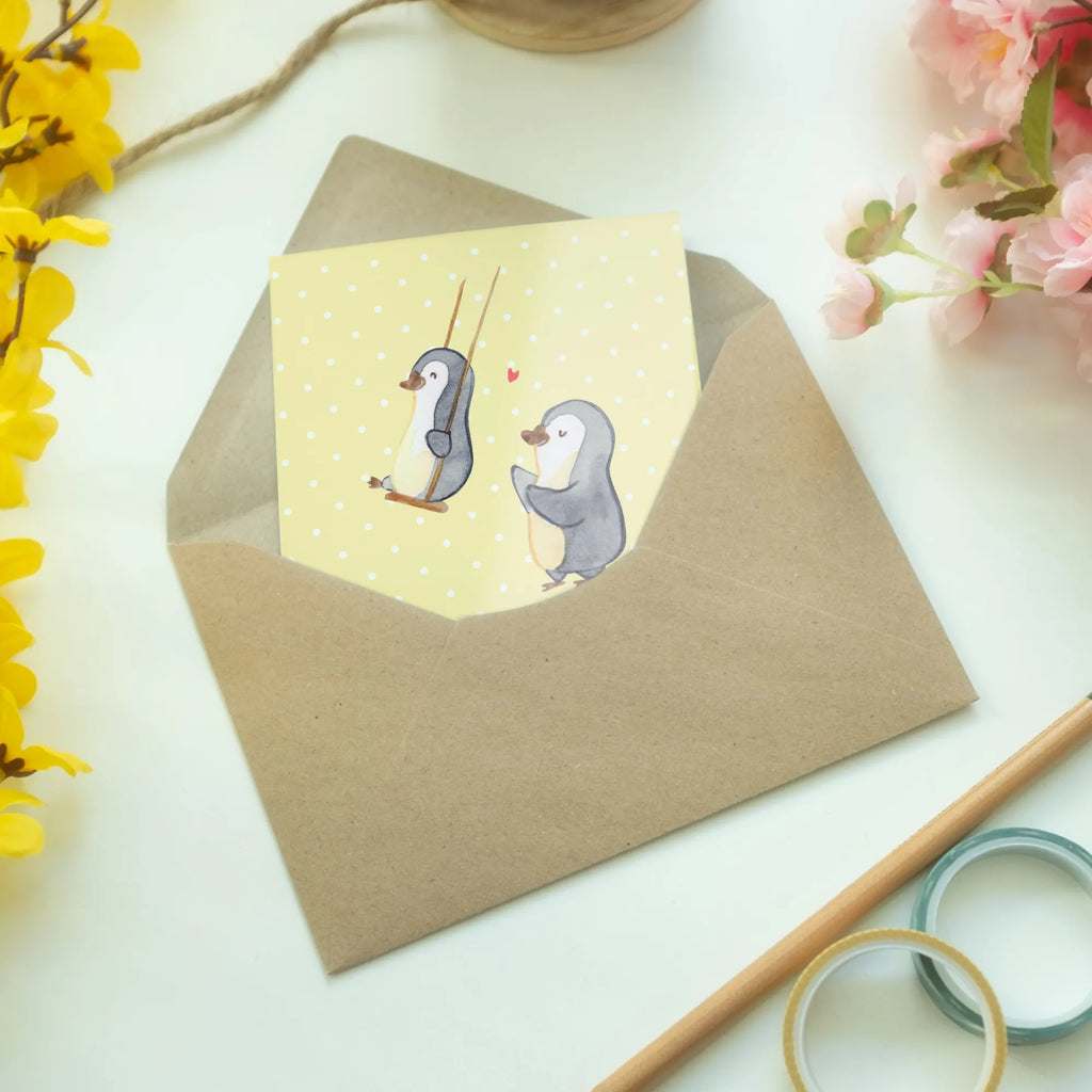 Kartka okolicznościowa Babcia pingwin na huśtawce Glückwunschkarte, Ansichtskarten, Hochzeitskarte, Einladungskarte, Grußkarte, Geburtstagskarte, Karte, Klappkarte, Familie, Vatertag, Muttertag, Bruder, Schwester, Mama, Papa, Oma, Opa, Lieblingsoma, Großmutter, Geschenk für Oma, Omi, beste Oma