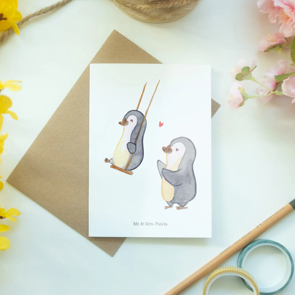 Kartka okolicznościowa Babcia pingwin na huśtawce Glückwunschkarte, Ansichtskarten, Hochzeitskarte, Einladungskarte, Grußkarte, Geburtstagskarte, Karte, Klappkarte, Familie, Vatertag, Muttertag, Bruder, Schwester, Mama, Papa, Oma, Opa, Lieblingsoma, Großmutter, Geschenk für Oma, Omi, beste Oma