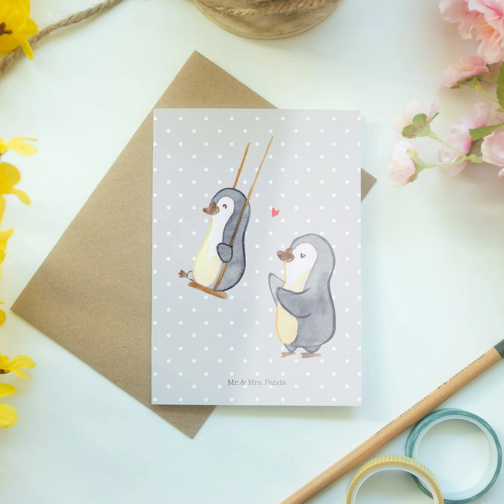 Kartka okolicznościowa Babcia pingwin na huśtawce Glückwunschkarte, Ansichtskarten, Hochzeitskarte, Einladungskarte, Grußkarte, Geburtstagskarte, Karte, Klappkarte, Familie, Vatertag, Muttertag, Bruder, Schwester, Mama, Papa, Oma, Opa, Lieblingsoma, Großmutter, Geschenk für Oma, Omi, beste Oma