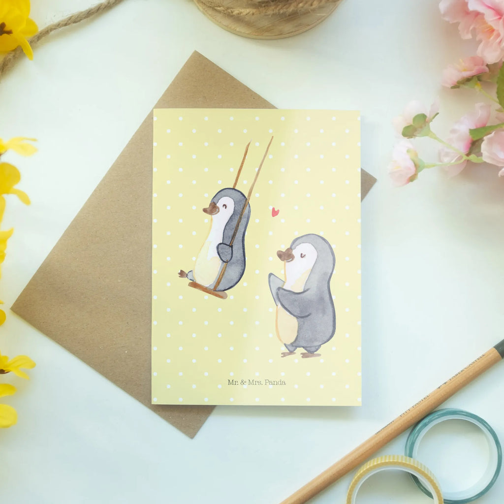 Kartka okolicznościowa Babcia pingwin na huśtawce Glückwunschkarte, Ansichtskarten, Hochzeitskarte, Einladungskarte, Grußkarte, Geburtstagskarte, Karte, Klappkarte, Familie, Vatertag, Muttertag, Bruder, Schwester, Mama, Papa, Oma, Opa, Lieblingsoma, Großmutter, Geschenk für Oma, Omi, beste Oma