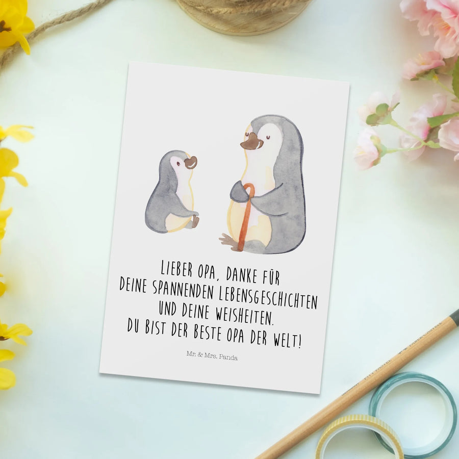 Postkarte Pinguin Opa Enkel