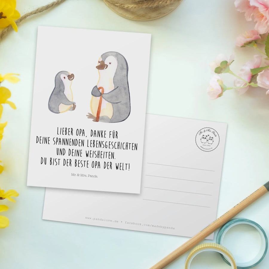 Postkarte Pinguin Opa Enkel