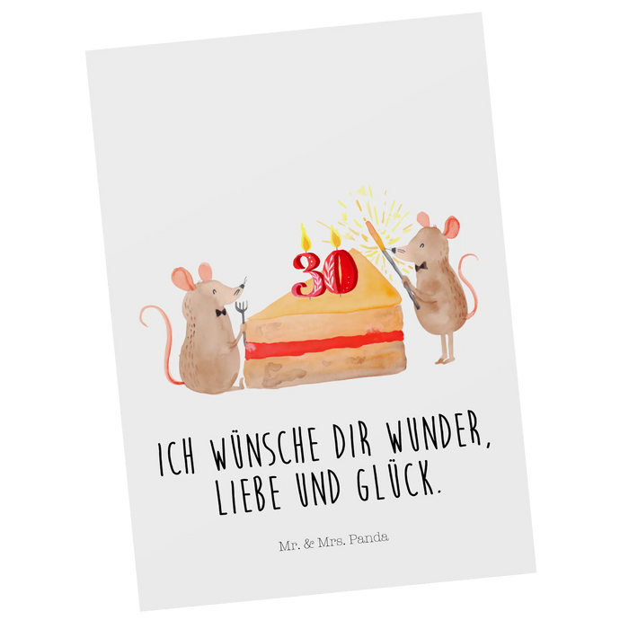 Postkarte 30. Geburtstag Mäuse Kuchen
