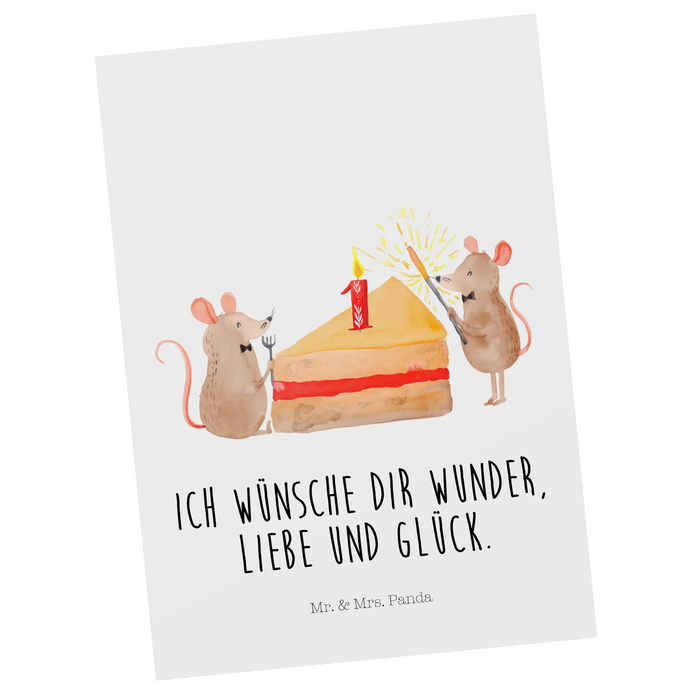 Postkarte 1. Geburtstag Mäuse Kuchen