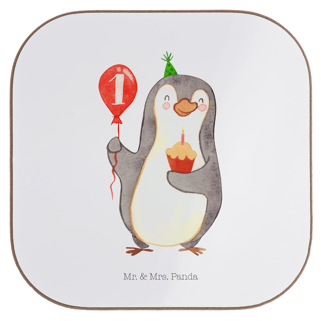 Quadratische Untersetzer 1. Geburtstag Pinguin Luftballon Bierdeckel, Glasuntersetzer, Untersetzer Gläser, Getränkeuntersetzer, Geburtstag, Geburtstagsgeschenk, Geschenk, Pinguin, Geburtstage, Happy Birthday, Geburtstagsfeier