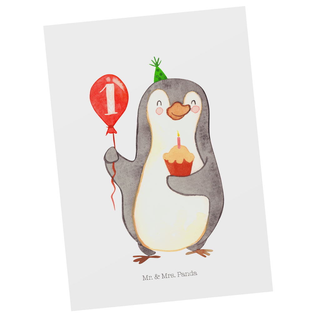 Postkarte 1. Geburtstag Pinguin Luftballon Geschenkkarte, Grußkarte, Karte, Einladung, Ansichtskarte, Geburtstagskarte, Einladungskarte, Dankeskarte, Geburtstag, Geburtstagsgeschenk, Geschenk, Pinguin, Geburtstage, Happy Birthday, Geburtstagsfeier