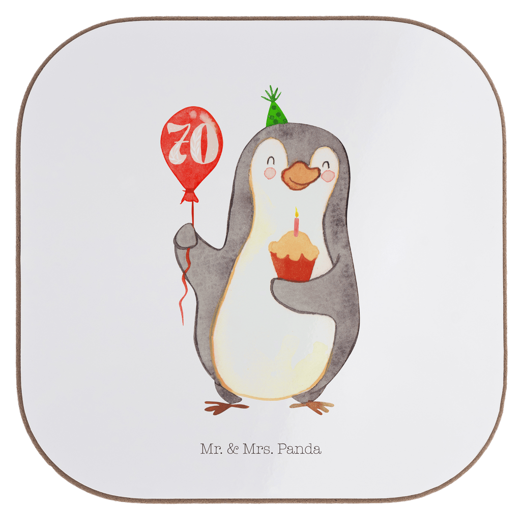 Quadratische Untersetzer 70. Geburtstag Pinguin Luftballon Bierdeckel, Glasuntersetzer, Untersetzer Gläser, Getränkeuntersetzer, Geburtstag, Geburtstagsgeschenk, Geschenk, Pinguin, Geburtstage, Happy Birthday, Geburtstagsfeier