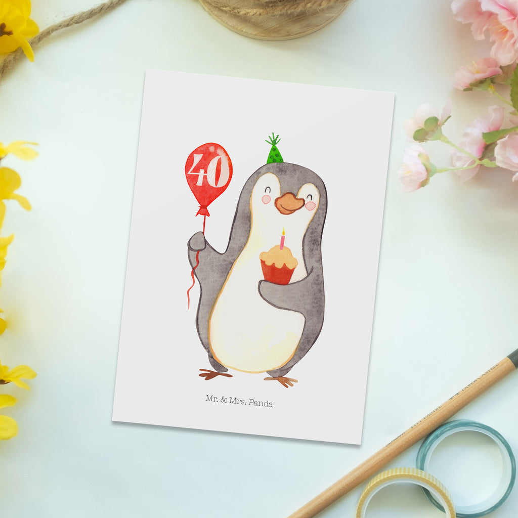 Postkarte 40. Geburtstag Pinguin Luftballon Geschenkkarte, Grußkarte, Karte, Einladung, Ansichtskarte, Geburtstagskarte, Einladungskarte, Dankeskarte, Geburtstag, Geburtstagsgeschenk, Geschenk, Pinguin, Geburtstage, Happy Birthday, Geburtstagsfeier
