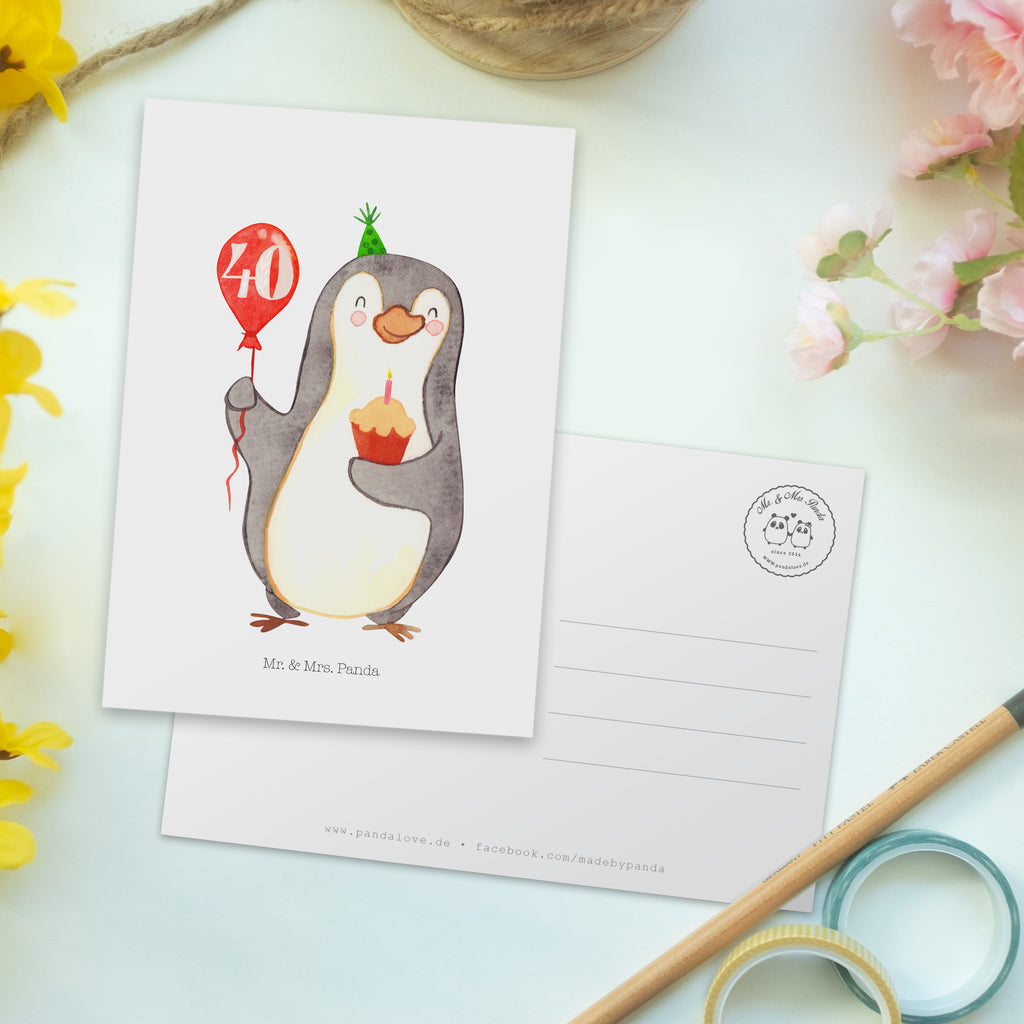 Postkarte 40. Geburtstag Pinguin Luftballon Geschenkkarte, Grußkarte, Karte, Einladung, Ansichtskarte, Geburtstagskarte, Einladungskarte, Dankeskarte, Geburtstag, Geburtstagsgeschenk, Geschenk, Pinguin, Geburtstage, Happy Birthday, Geburtstagsfeier
