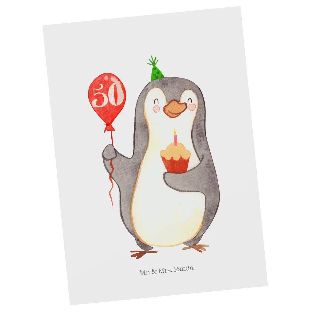 Postkarte 50. Geburtstag Pinguin Luftballon Geschenkkarte, Grußkarte, Karte, Einladung, Ansichtskarte, Geburtstagskarte, Einladungskarte, Dankeskarte, Geburtstag, Geburtstagsgeschenk, Geschenk, Pinguin, Geburtstage, Happy Birthday, Geburtstagsfeier