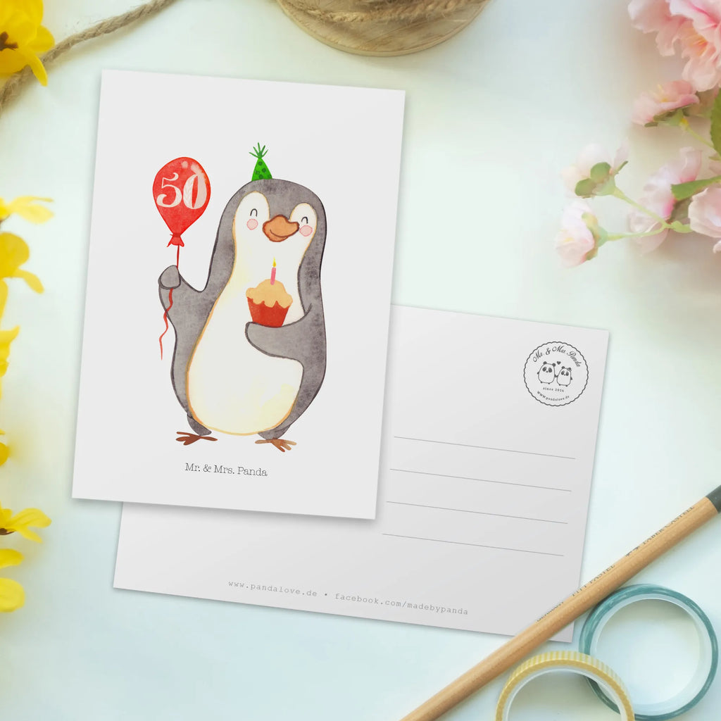 Postcard 50th birthday Penguin Balloon postcards, paper, invitation card, letter, gift, invitation, card, Postcard, gift card, Birthday, celebration, party, birthday party, friends, family, birthday wish, birthday present, birthday cards, 18th birthday, 30th birthday, 40th, 50th, 60th, 70th, 80th, 90th, 90th., gift ideas, gifts for girlfriend, boyfriend, mom, dad, brother, sister, congratulations, funny, sayings, 1 year, money gifts, guest gifts, gifts online, gift basket, special gifts, unusual gifts, extraordinary gifts, gift package, original gifts, gift items, special birthday gifts, happy birthday, birthday, penguin, birthdays