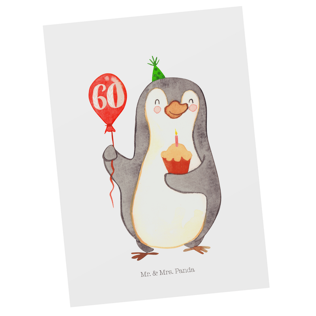 Postkarte 60. Geburtstag Pinguin Luftballon Postkarte, Karte, Geschenkkarte, Grußkarte, Einladung, Ansichtskarte, Geburtstagskarte, Einladungskarte, Dankeskarte, Geburtstag, Geburtstagsgeschenk, Geschenk, Pinguin, Geburtstage, Happy Birthday, Geburtstagsfeier