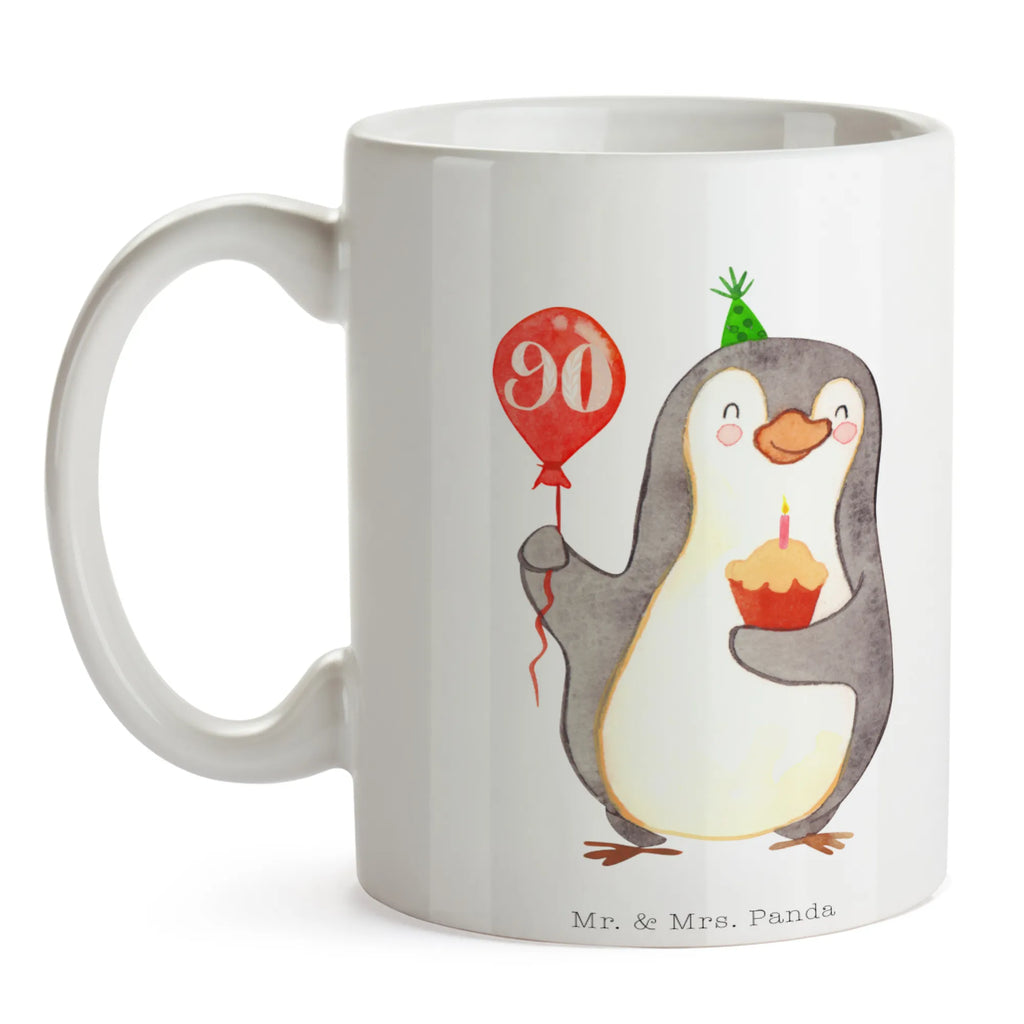 Tasse 90. Geburtstag Pinguin Luftballon Tasse, Kaffeetasse, Teetasse, Becher, Kaffeebecher, Teebecher, Keramiktasse, Porzellantasse, Büro Tasse, Geschenk Tasse, Tasse Sprüche, Tasse Motive, Kaffeetassen, Tasse bedrucken, Designer Tasse, Cappuccino Tassen, Schöne Teetassen, Geburtstag, Geburtstagsgeschenk, Geschenk, Pinguin, Geburtstage, Happy Birthday, Geburtstagsfeier
