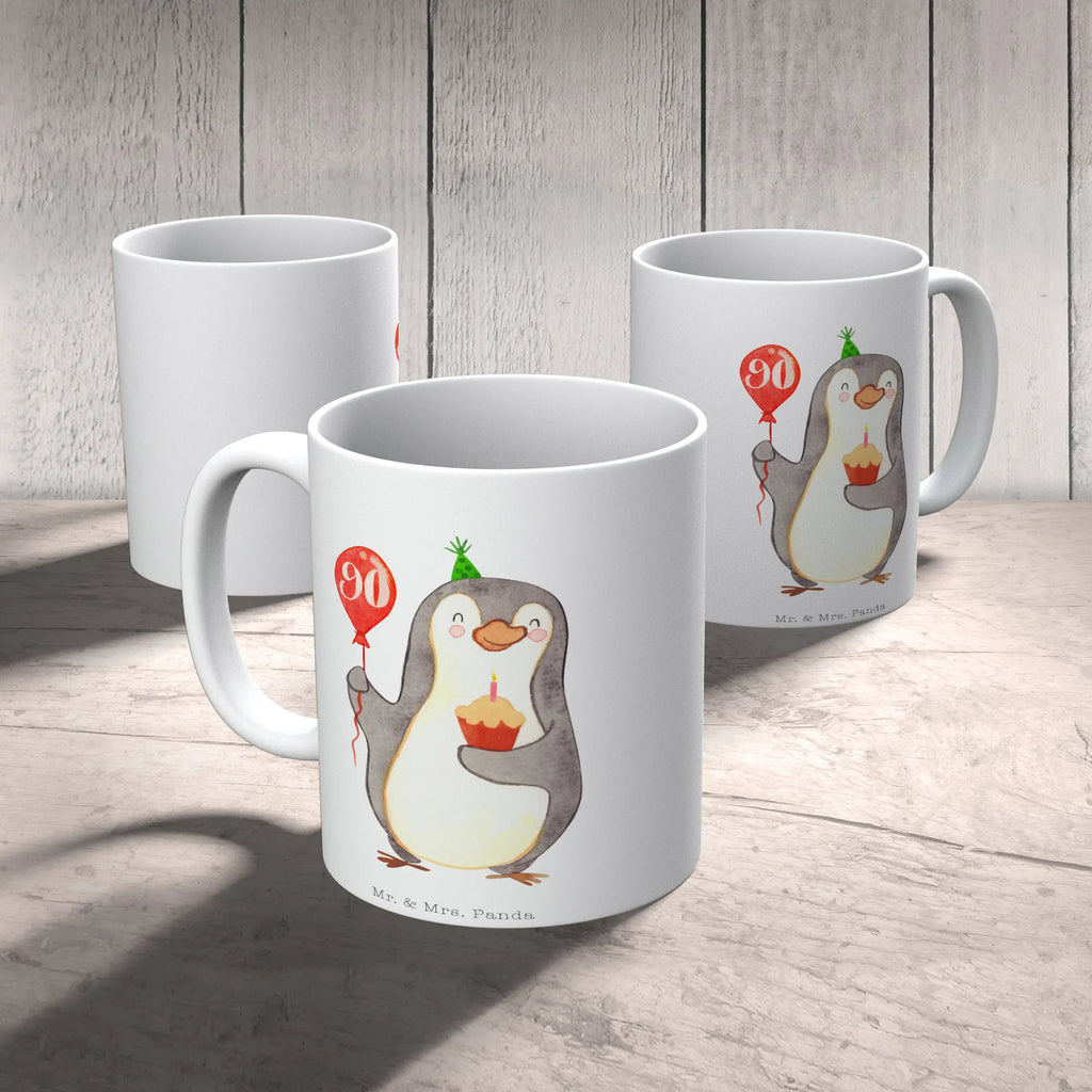 Tasse 90. Geburtstag Pinguin Luftballon Tasse, Kaffeetasse, Teetasse, Becher, Kaffeebecher, Teebecher, Keramiktasse, Porzellantasse, Büro Tasse, Geschenk Tasse, Tasse Sprüche, Tasse Motive, Kaffeetassen, Tasse bedrucken, Designer Tasse, Cappuccino Tassen, Schöne Teetassen, Geburtstag, Geburtstagsgeschenk, Geschenk, Pinguin, Geburtstage, Happy Birthday, Geburtstagsfeier