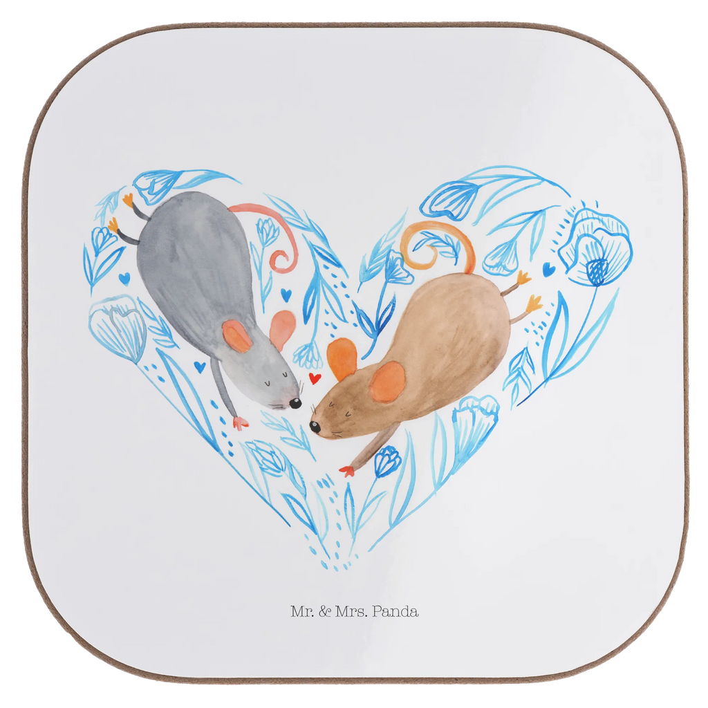 Square coaster Marriage mice heart breakfast, glass coasters, gift, Coasters, presents, party, gifts, Wedding, marriage, couple, mice, wedding, Mouse, friend, love, girlfriend, couple gift