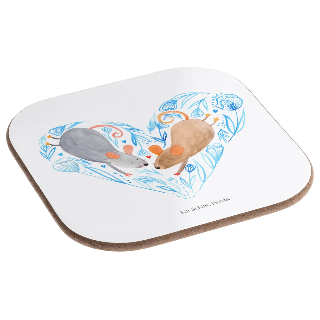 Square coaster Marriage mice heart breakfast, glass coasters, gift, Coasters, presents, party, gifts, Wedding, marriage, couple, mice, wedding, Mouse, friend, love, girlfriend, couple gift