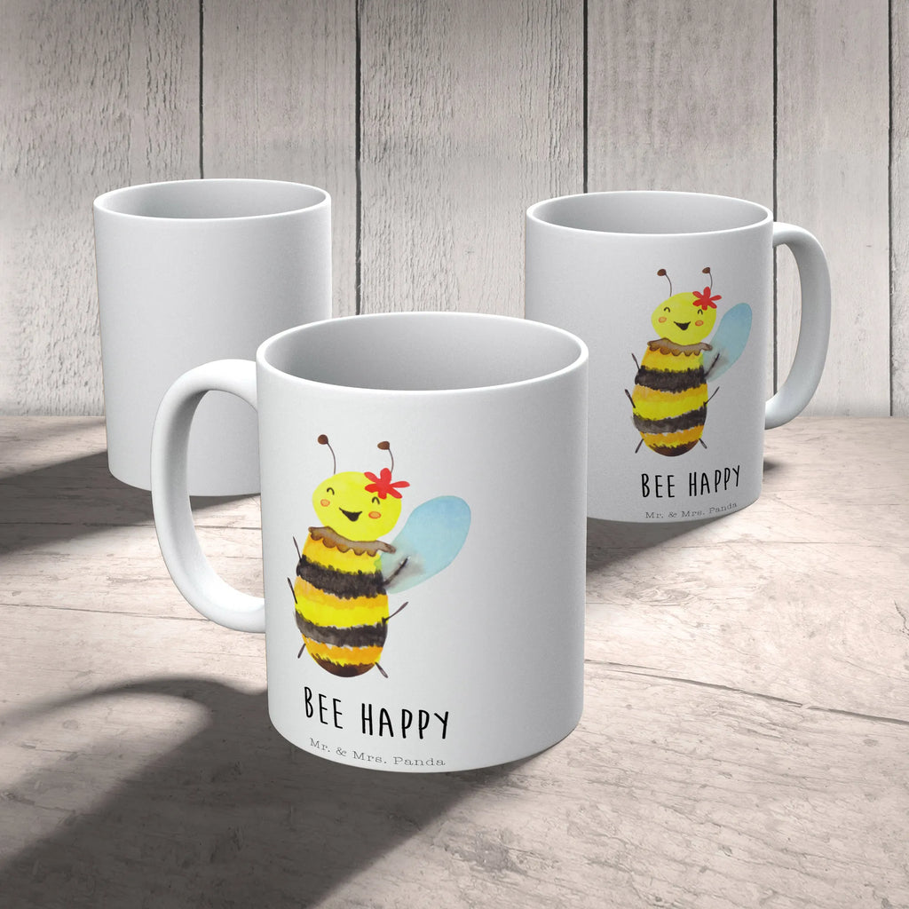Mug bee happy Porzellantasse, Bürotasse, Tasse, Kaffeetasse, Tasse mit Motiven, Tasse mit Zitaten, Keramiktasse, Geschenktasse, Teetasse, Biene, Wespe, Hummel
