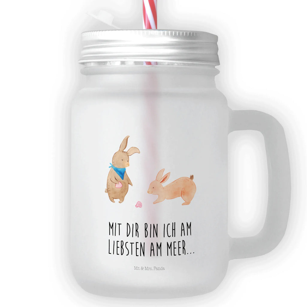 Mason jar drinking glass Bunnies with seashell summer glass, handle glass, Mason Jar, drinking glass, cocktail glass, glass, preserving glass, Family, Father's Day, Mother's Day, brother, sister, Mom, Dad, girlfriend, rabbits, BFF, best friends, sea, girlfriends, shells, best friend, collecting shells