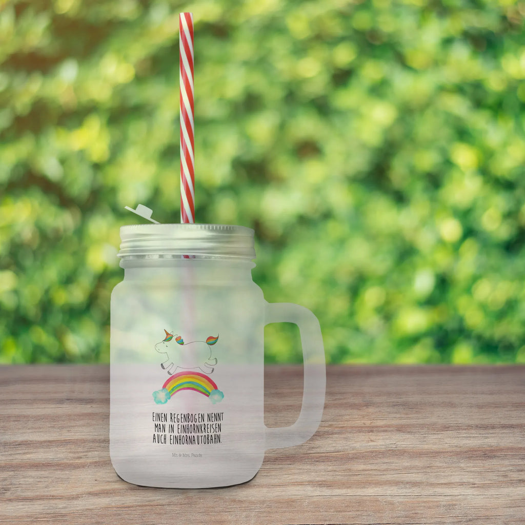 Trinkglas Mason Jar Einhorn Regenbogen, Unicorn, Cocktailglas, Glitzer