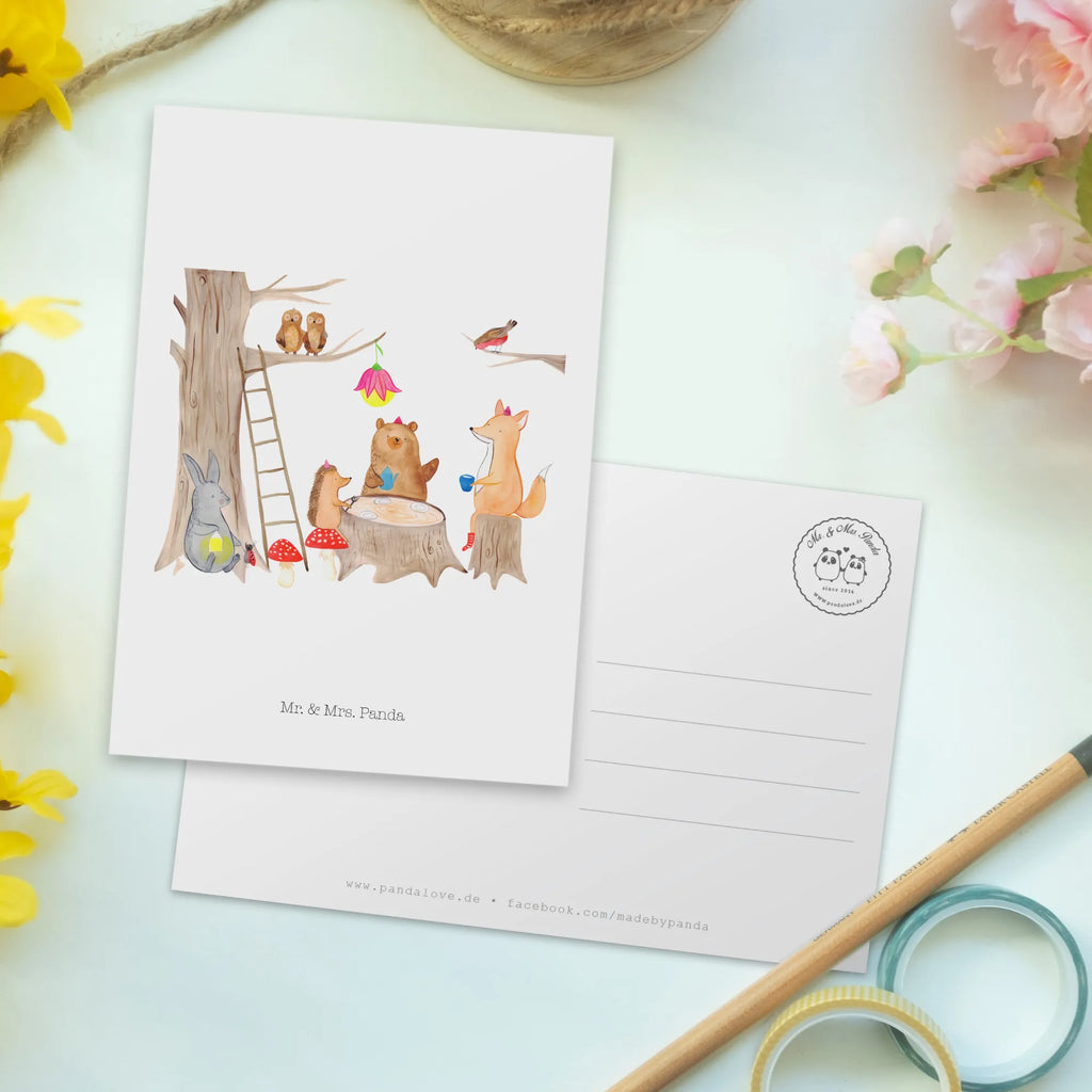 Postcard forest animals picnic Grußkarte, Motivkarte, einzelkarte, Ansichtskarte, Postkarte, kunstkarte, spruchkarte, Designkarte, Ansichtskarten, Fotokarte, Kunstkarten, bildkarte, Postkarten, Lustige Sprüche, Tiere, Tiermotive, Gute Laune, Eichhörnchen, Maus, Wald, Picknick, Waldtiere, Fuchs, Igel, Hase