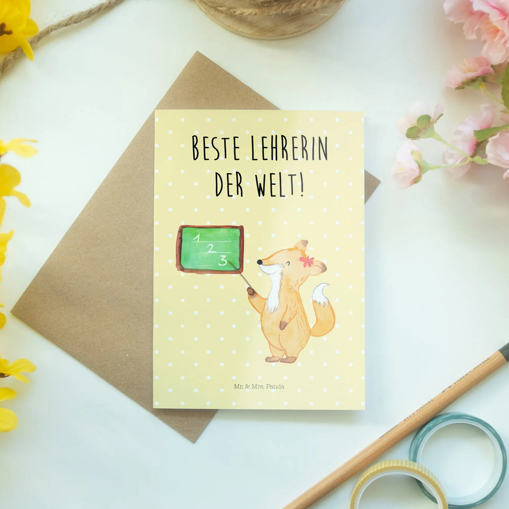 Greetings card Fox teacher Ansichtskarten, Klappkarte, Einladungskarte, Glückwunschkarte, Grußkarte, Geburtstagskarte, Karte, Hochzeitskarte, Tiermotive, Gute Laune, lustige Sprüche, Tiere