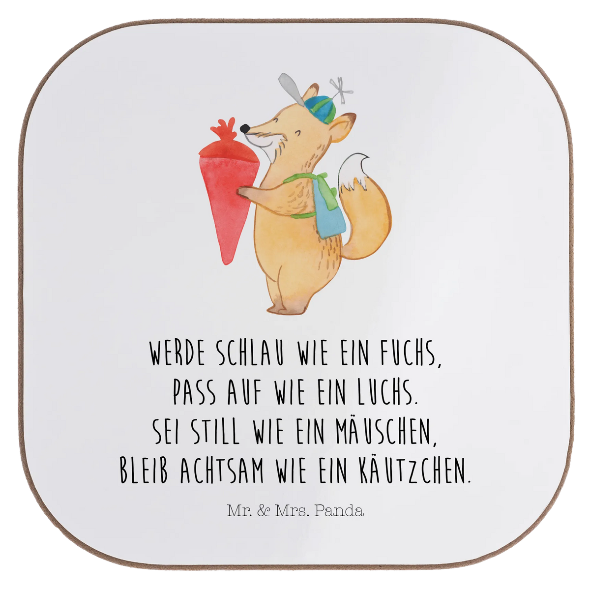 Square coaster Fox schoolchild Coasters, party, presents, glass coasters, gift, gifts, breakfast, small animals, cute, funny, cute animal motives, hand drawn, small world, funny sayings, good mood, happy, gift ideas, special gifts, animal lover, card