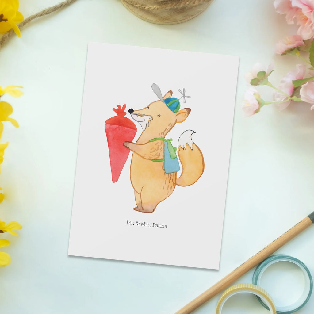 Postcard Fox schoolchild Geschenkkarte, Karte, Geburtstagskarte, Einladungskarte, Einladung, Dankeskarte, Grußkarte, Postkarte, Ansichtskarte, Ansichtskarten, Einladungskarten Geburtstag, Einladung Geburtstag, Tiermotive, Gute Laune, lustige Sprüche, Tiere