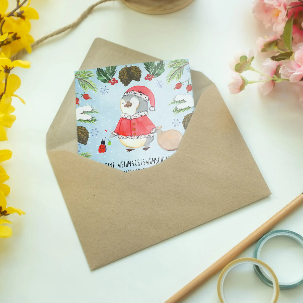 Kartka okolicznościowa Pingwin Mikołaj Zima, Boże Narodzenie, dekoracje świąteczne, Mikołaj, Adwent, Wigilia, zimowy motyw