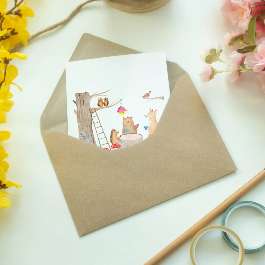 Greetings card forest animals picnic Klappkarte, Einladungskarte, Grußkarte, Ansichtskarten, Karte, Geburtstagskarte, Glückwunschkarte, Hochzeitskarte, Tiermotive, Gute Laune, lustige Sprüche, Tiere, Picknick, Wald, Waldtiere, Eichhörnchen, Maus, Igel, Fuchs, Hase