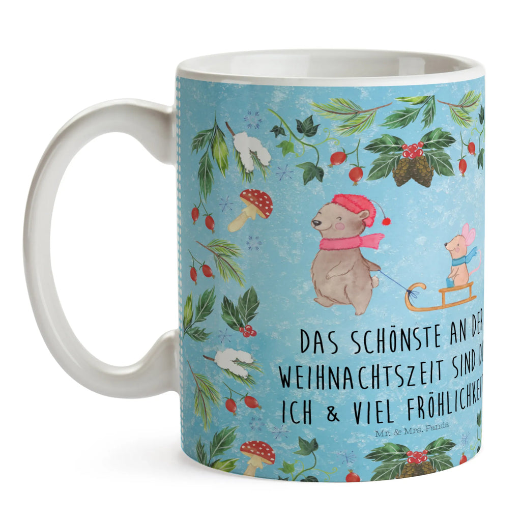 Tasse Bär Maus Schlitten Porzellantasse, Teetasse, Geschenktasse, Tasse, Tasse mit Motiven, Tasse mit Zitaten, Bürotasse, Kaffeetasse, Keramiktasse, Winter, Weihnachten, Weihnachtsdeko, Nikolaus, Advent, Heiligabend, Wintermotiv