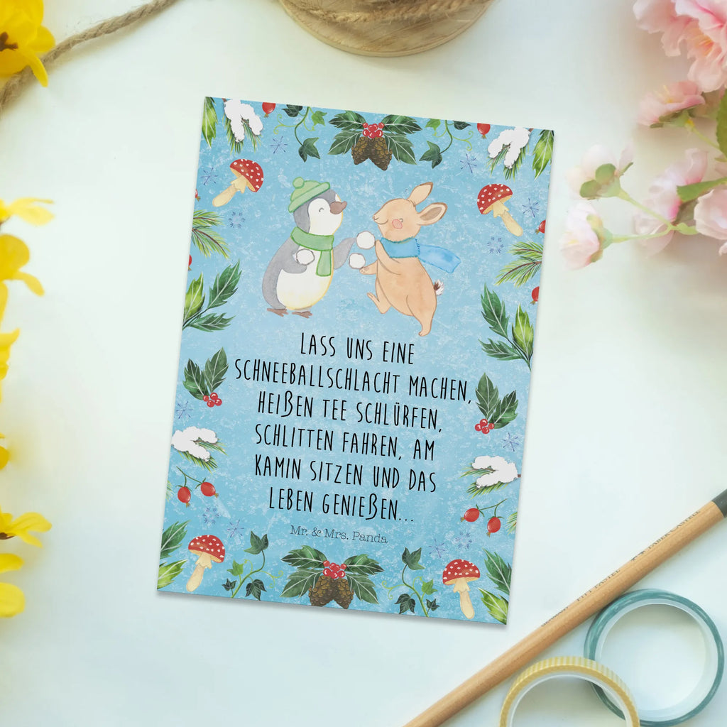 Postkarte Pinguin Hase Schneeballschlacht Dankeskarte, Einladungskarten Geburtstag, Einladung, Grußkarte, Geschenkkarte, Einladungskarte, Karte, Postkarte, Ansichtskarten, Ansichtskarte, Einladung Geburtstag, Geburtstagskarte, Winter, Weihnachten, Weihnachtsdeko, Nikolaus, Advent, Heiligabend, Wintermotiv