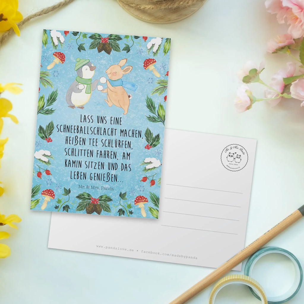 Postkarte Pinguin Hase Schneeballschlacht Dankeskarte, Einladungskarten Geburtstag, Einladung, Grußkarte, Geschenkkarte, Einladungskarte, Karte, Postkarte, Ansichtskarten, Ansichtskarte, Einladung Geburtstag, Geburtstagskarte, Winter, Weihnachten, Weihnachtsdeko, Nikolaus, Advent, Heiligabend, Wintermotiv