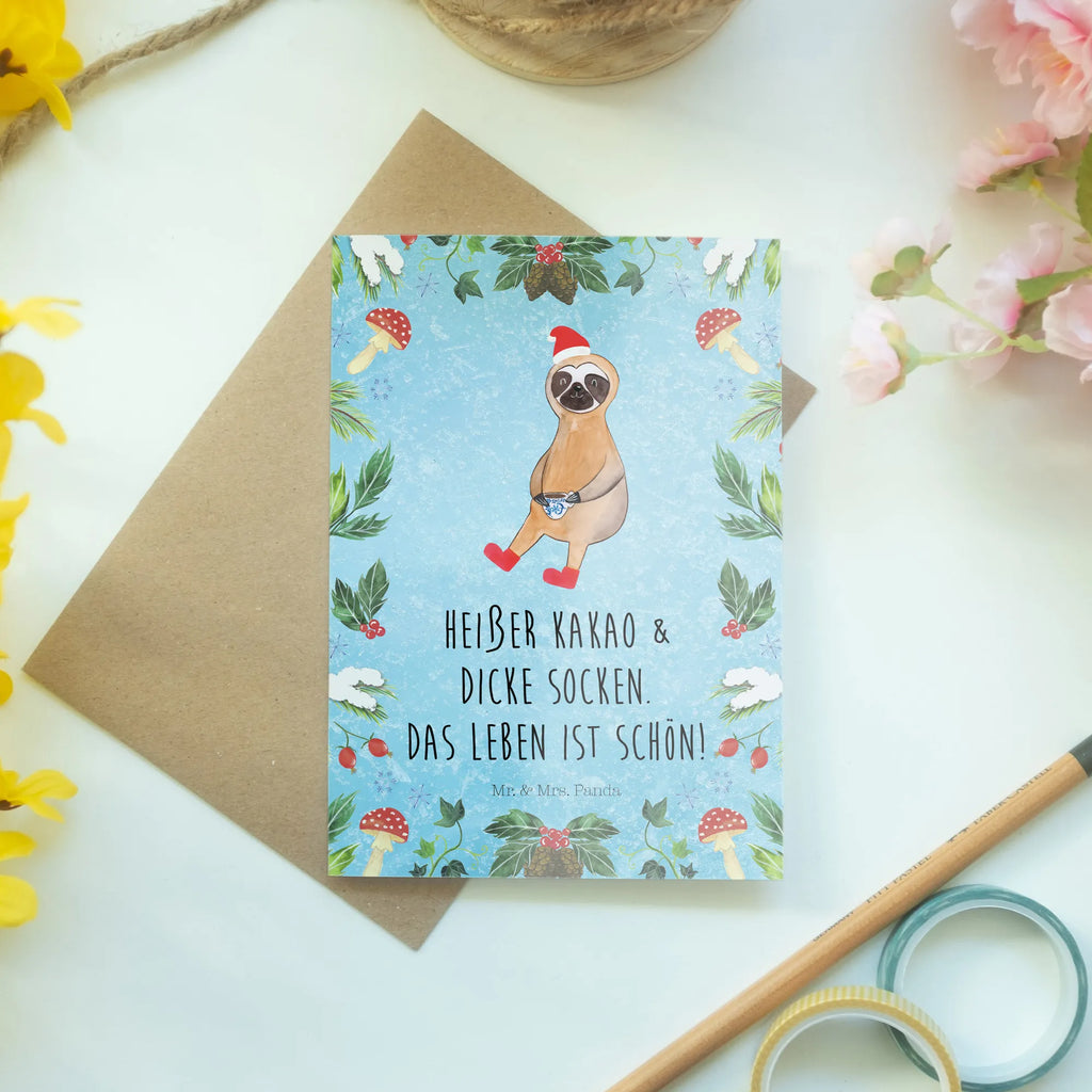 Greetings card sloth cocoa Glückwunschkarte, Karte, Ansichtskarten, Geburtstagskarte, Hochzeitskarte, Klappkarte, Einladungskarte, Grußkarte, Winter, Weihnachten, Weihnachtsdeko, Nikolaus, Advent, Heiligabend, Wintermotiv