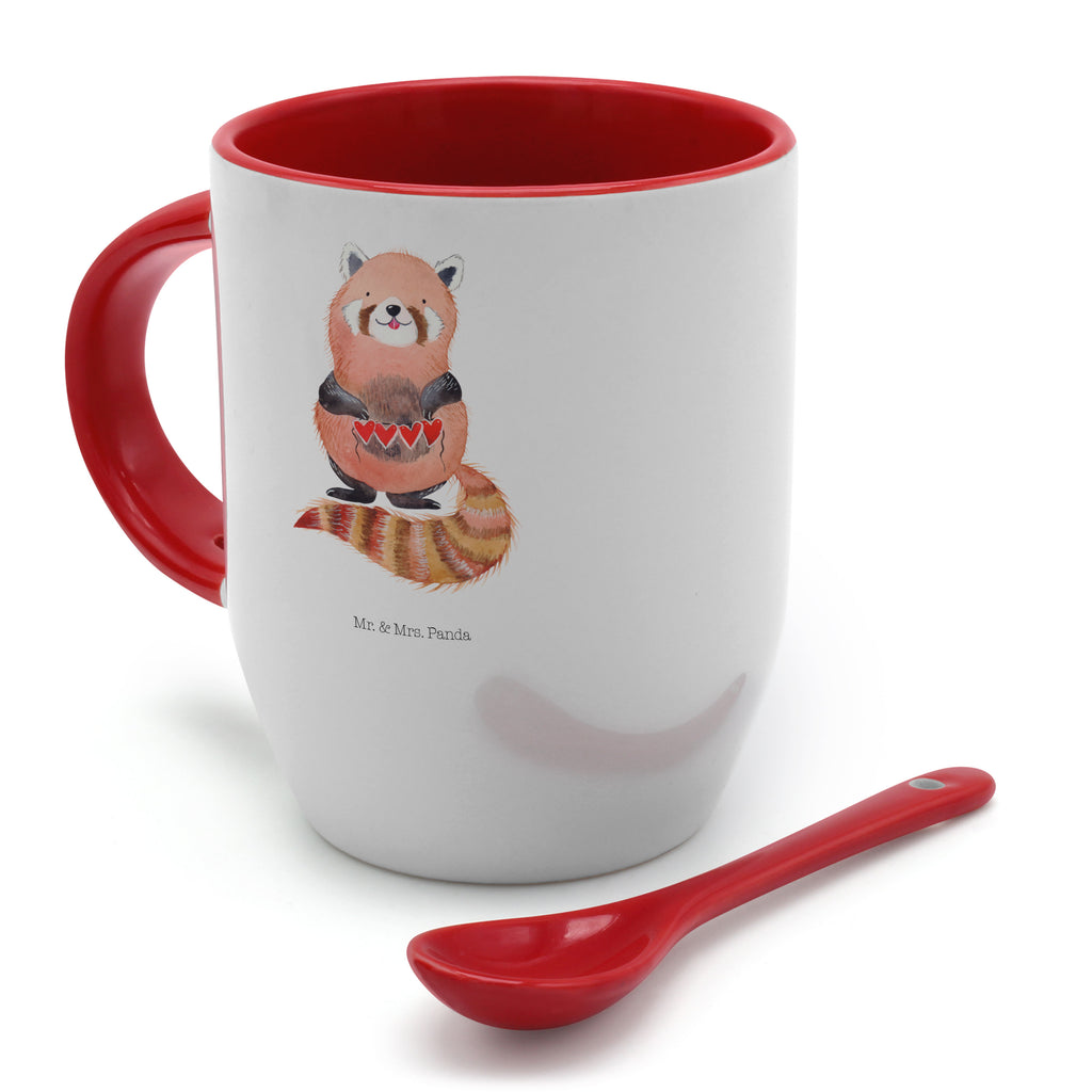 Tasse mit Löffel Roter Panda Tasse, Kaffeetasse, Tassen, Tasse mit Spruch, Kaffeebecher, Tasse mit Löffel, Tiermotive, Gute Laune, lustige Sprüche, Tiere, Panda, Liebe, Rot, Herz, Liebling, Lieblingsmensch