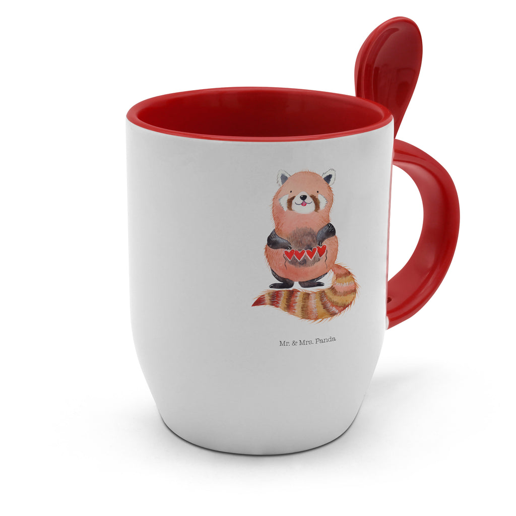 Tasse mit Löffel Roter Panda Tasse, Kaffeetasse, Tassen, Tasse mit Spruch, Kaffeebecher, Tasse mit Löffel, Tiermotive, Gute Laune, lustige Sprüche, Tiere, Panda, Liebe, Rot, Herz, Liebling, Lieblingsmensch