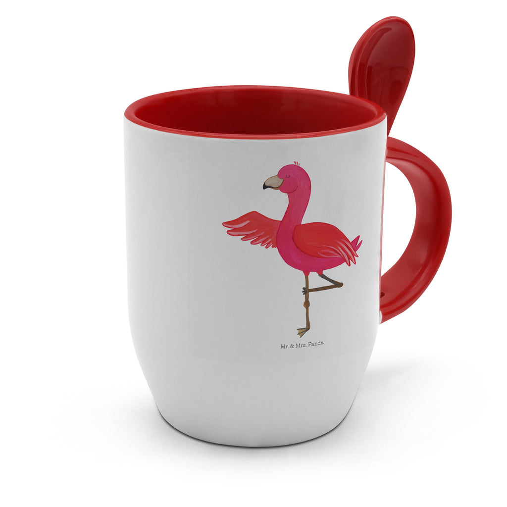 Tasse mit Löffel Flamingo Yoga Tasse, Kaffeetasse, Tassen, Tasse mit Spruch, Kaffeebecher, Tasse mit Löffel, Flamingo, Vogel, Yoga, Namaste, Achtsamkeit, Yoga-Übung, Entspannung, Ärger, Aufregen, Tiefenentspannung