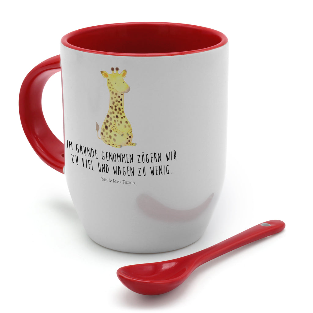 Tasse mit Löffel Giraffe Zufrieden Tasse, Kaffeetasse, Tassen, Tasse mit Spruch, Kaffeebecher, Tasse mit Löffel, Afrika, Wildtiere, Giraffe, Zufrieden, Glück, Abenteuer