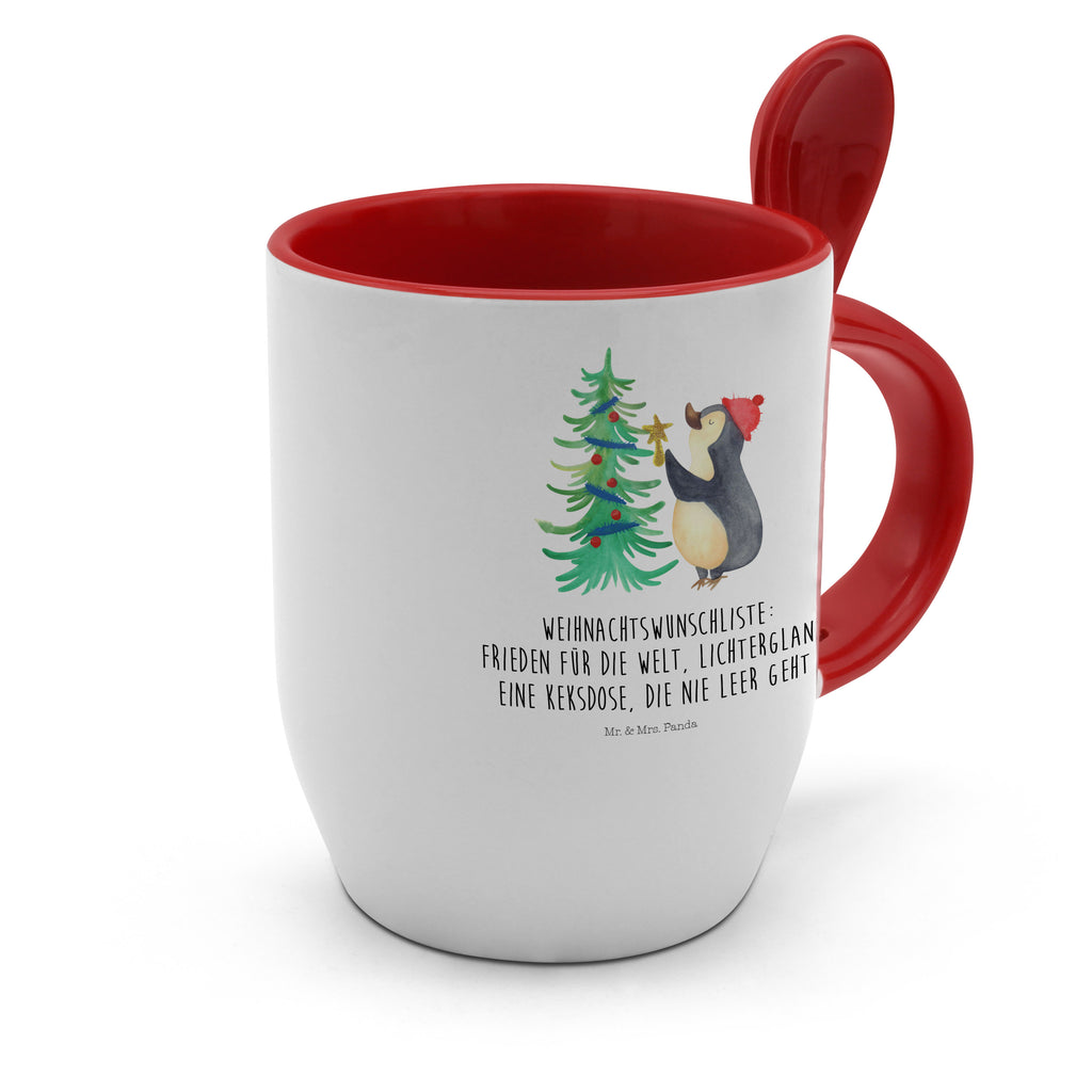 Tasse mit Löffel Pinguin Weihnachtsbaum Tasse, Kaffeetasse, Tassen, Tasse mit Spruch, Kaffeebecher, Tasse mit Löffel, Winter, Weihnachten, Weihnachtsdeko, Nikolaus, Advent, Heiligabend, Wintermotiv, Pinguin