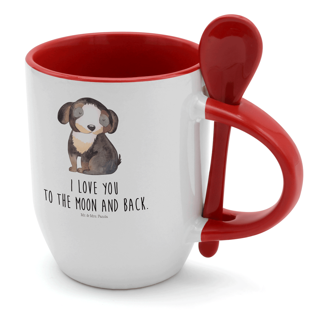Tasse mit Löffel Hund entspannt Tasse, Kaffeetasse, Tassen, Tasse mit Spruch, Kaffeebecher, Tasse mit Löffel, Hund, Hundemotiv, Haustier, Hunderasse, Tierliebhaber, Hundebesitzer, Sprüche, schwarzer Hund, Hundeliebe, Liebe, Hundeglück