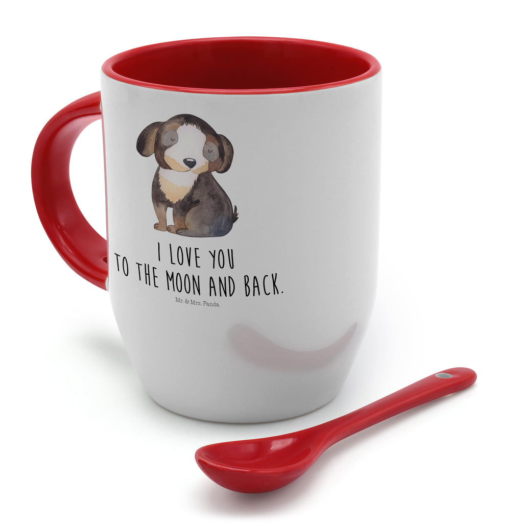 Tasse mit Löffel Hund entspannt Tasse, Kaffeetasse, Tassen, Tasse mit Spruch, Kaffeebecher, Tasse mit Löffel, Hund, Hundemotiv, Haustier, Hunderasse, Tierliebhaber, Hundebesitzer, Sprüche, schwarzer Hund, Hundeliebe, Liebe, Hundeglück