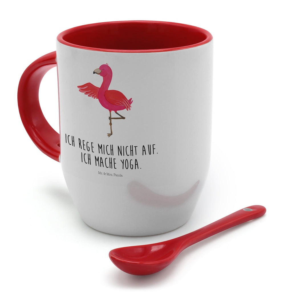 Tasse mit Löffel Flamingo Yoga Tasse, Kaffeetasse, Tassen, Tasse mit Spruch, Kaffeebecher, Tasse mit Löffel, Flamingo, Vogel, Yoga, Namaste, Achtsamkeit, Yoga-Übung, Entspannung, Ärger, Aufregen, Tiefenentspannung