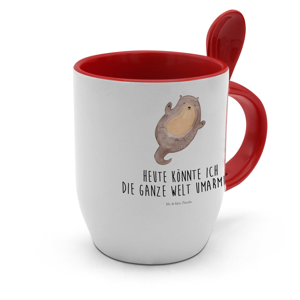 Tasse mit Löffel Otter Umarmen Tasse, Kaffeetasse, Tassen, Tasse mit Spruch, Kaffeebecher, Tasse mit Löffel, Otter, Fischotter, Seeotter, Otter Seeotter See Otter