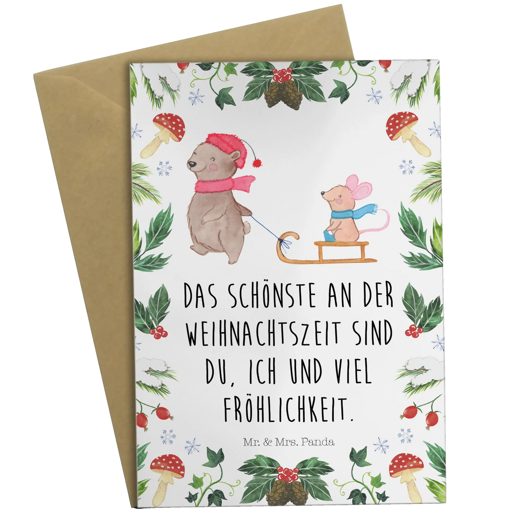 Greetings card bear and mouse Sleds Grußkarte, Karte, Einladungskarte, Ansichtskarten, Glückwunschkarte, Klappkarte, Geburtstagskarte, Hochzeitskarte, Winter, Weihnachten, Weihnachtsdeko, Nikolaus, Advent, Heiligabend, Wintermotiv